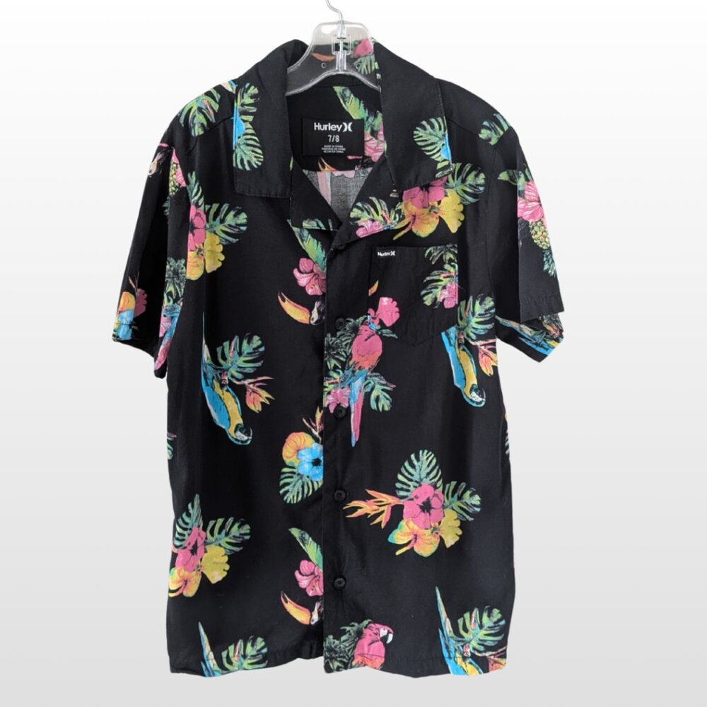 HURLEY Boys Short Sleeve Collared Hawaiian Shirt